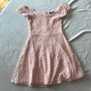 Blush Pink Lace Swoop Neck Dress